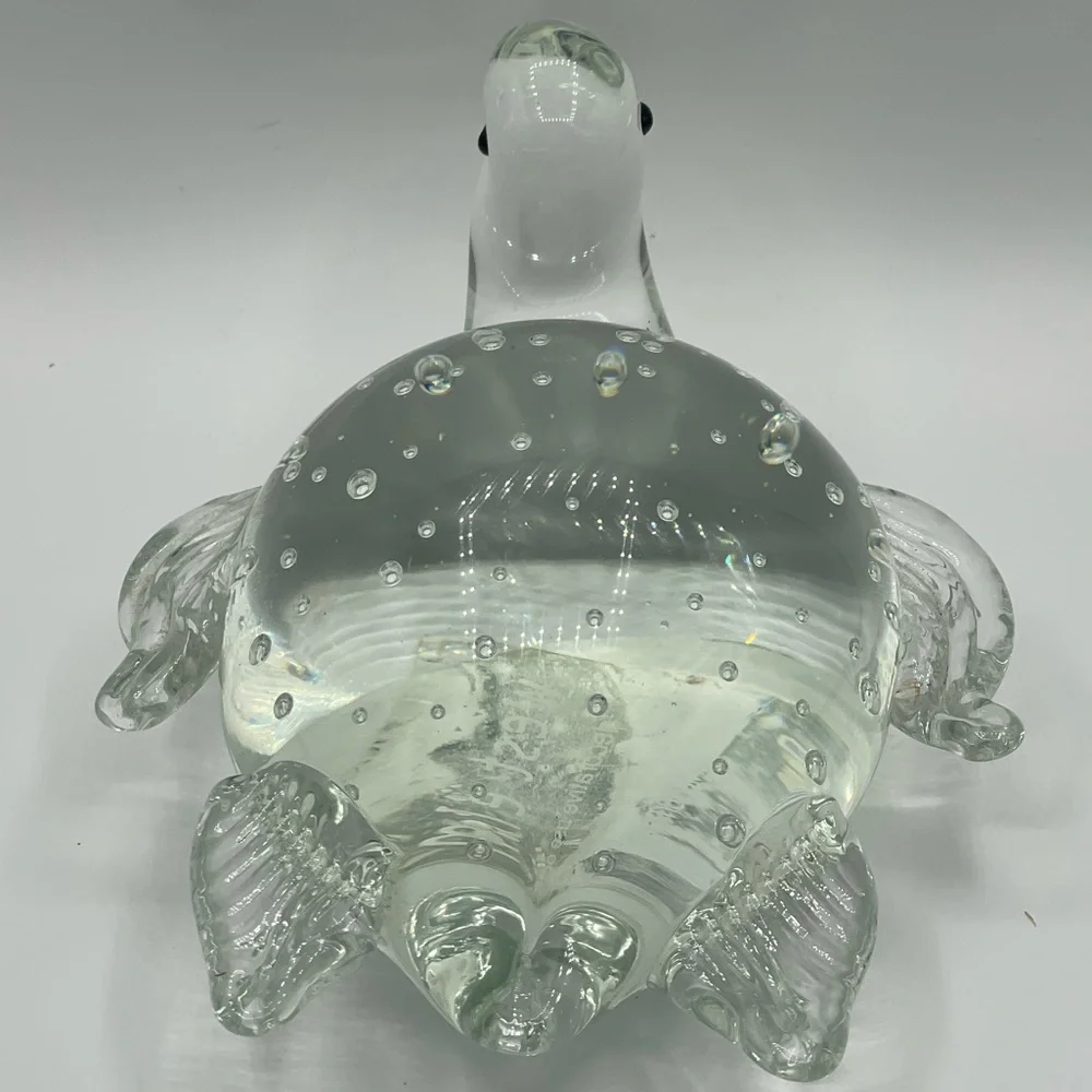 West Elm: Hand Blown Sea Turtle Clear Glass Paperweight with Bullicante Bubbles